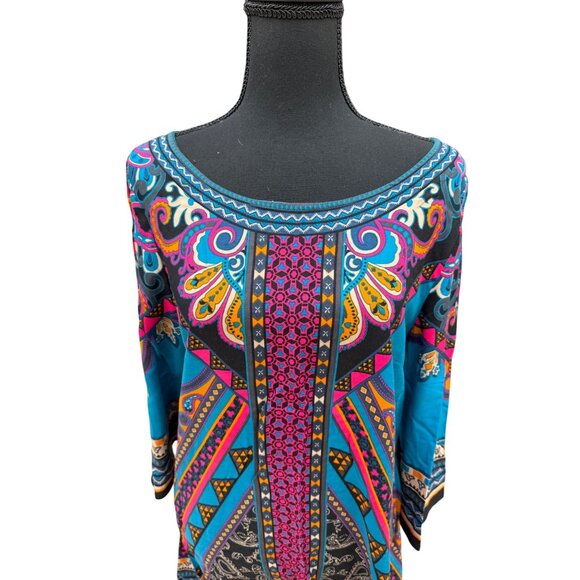 Flying Tomato Women Long Sleeve Boho Shift Dress L Cottage Core Retro Hippie 60s - Picture 2 of 9